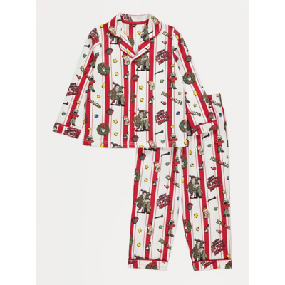 George Christmas Home Alone Striped Shirt Kids Matching Family Pyjamas - Red