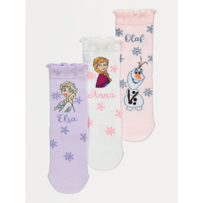 George Disney Frozen Ankle Socks 3 Pack - White/Pink