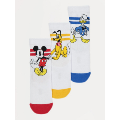 George Disney Mickey White Cotton Rich Sports Socks 3 Pack - Multi