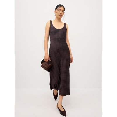 George Chocolate Satin Diamante Embellished Midi Dress - Chocolate Brown