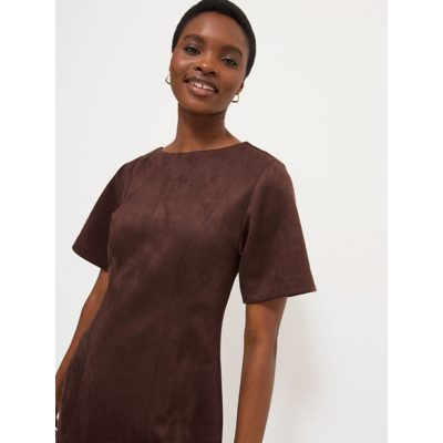 George Chocolate Suedette Short Sleeve Mini Dress - Brown