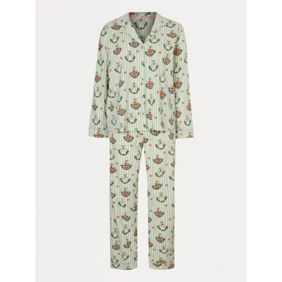 George Christmas Green Stripe Highland Cow Long Sleeve Shirt Pyjamas - Cream