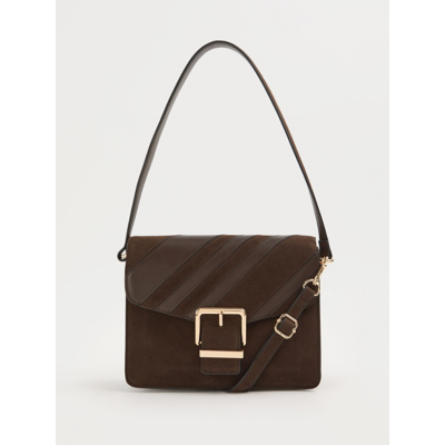 George Brown Suedette Fold Over Buckle Bag - Chocolate Brown