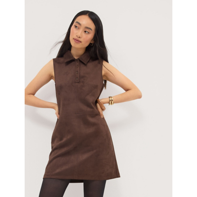 George Brown Suedette Collared Pinafore - Chocolate Brown