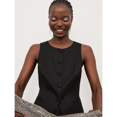George Black Rhinestone Pinstripe Co Ord Waistcoat