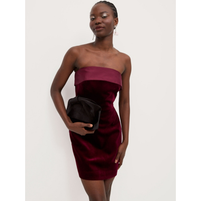 George Burgundy Velvet Bandeau Mini Dress