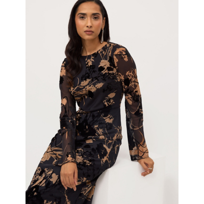 George Black Floral Jacquard Midi Dress