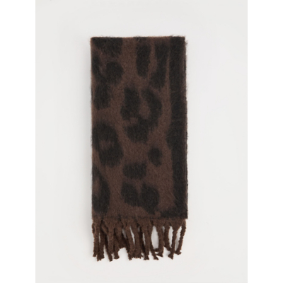 George Brown Leopard Print Fringed Scarf - Chocolate Brown