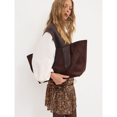 George Brown Weave Slouchy Suedette Tote Bag - Chocolate Brown