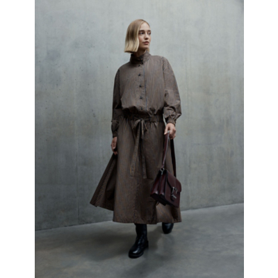 George Studio Edit Chocolate Checked Bow Waist Midi Shirt Dress - Chocolate Brown
