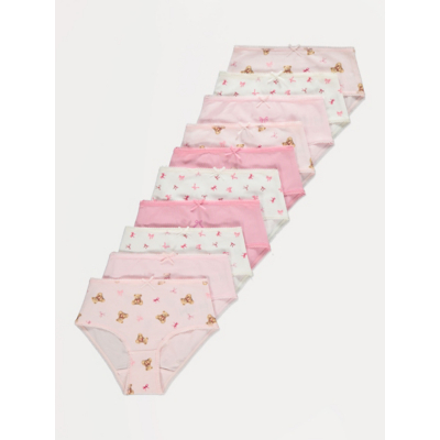 George Tickled Pink Pink Teddy Bow Briefs 10 Pack