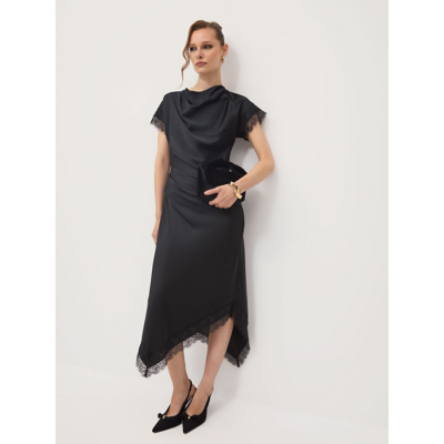 George Black Satin Short Sleeve Bias Cut Midi Dress