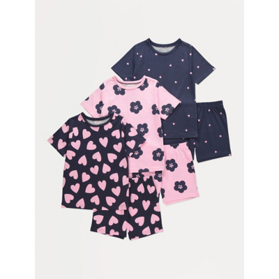 George Heart Flower T-Shirt Short Sleeve Pyjamas 3 Pack - Navy