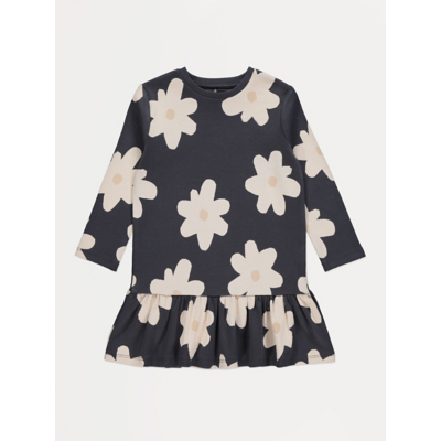 George Charcoal Floral Long Sleeve Ribbed Dress - White/Black