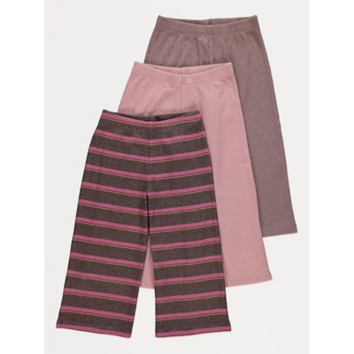 George Pink Striped Shimmer Wide Leg Trousers 3 Pack - Multi
