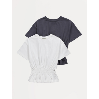George Shirred Waist Short Sleeve Tops 2 Pack - Charcoal Grey