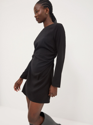 ruched cut out sides long sleeve mini dress in black Side Flared | Women Geodominica