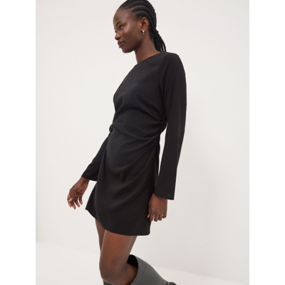 George Black Ruched Side Flared Long Sleeve Mini Dress