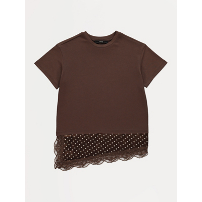 George Brown Spotty Lace Trim Layered T-Shirt - Chocolate Brown