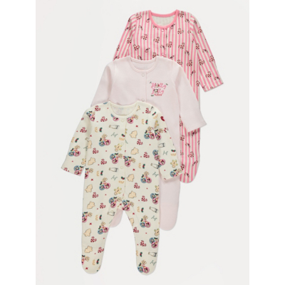 George Christmas Disney Minnie Mouse Sleepsuits 3 Pack - Pink