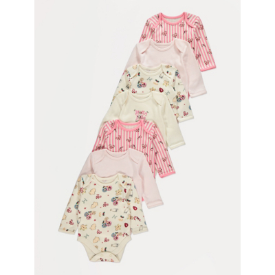 George Christmas Disney Minnie Mouse Long Sleeve Bodysuits 7 Pack - Pink