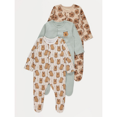 George Capybara Striped Sleepsuits 7 Pack - Brown