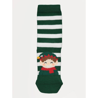 George Christmas Elf Green Stripe Cotton Rich Socks