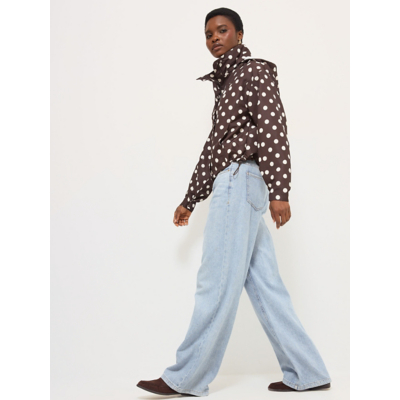 George Chocolate Brown Polka Dot Funnel Neck Windbreaker Jacket