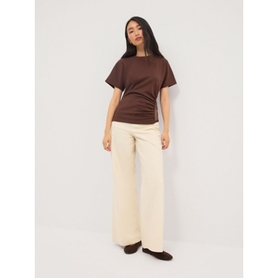George Brown Lace Insert Cinched Scuba Top - Chocolate Brown