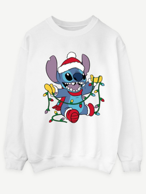 Stitch Christmas Lights White Printed Sweatshirt Women at ASDA