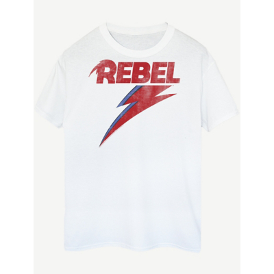 David Bowie Women's Distressed Rebel Cotton Boyfriend T-Shirt in White | Size: 4XL