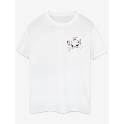 Disney Women's Classics Marie Face Pocket Cotton Boyfriend T-Shirt in White | Size: Medium