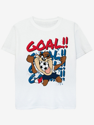 NW2 Looney Tunes Taz Goal Football Kids White TShirt Kids at ASDA