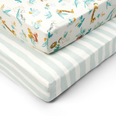 Tutti Bambini Pack of 2 Run Wild Cot Fitted Sheet-White/Brown