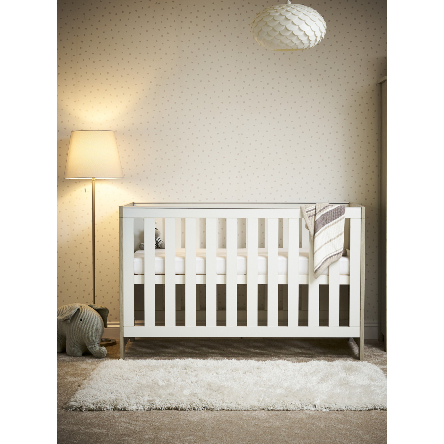 Obaby White & Grey Grey Wash & White Nika Cot Bed
