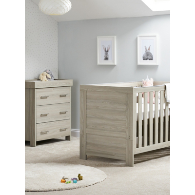 Obaby Nika 2 Piece Nursery Furniture Room Set Includes Cot Bed and Changing Unit- Grey Wash