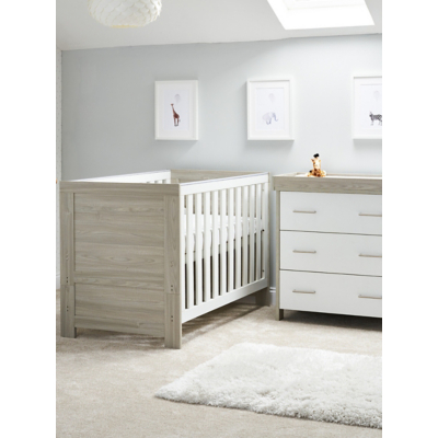 Obaby Nika 2 Piece Nursery Furniture Set Includes Cot Bed And Changing Unit - Grey Wash and White