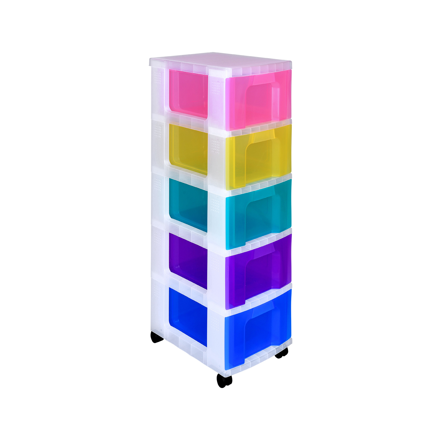 Tower Multi Really Useful Storage 5X12l Clear Frame Rainbow Drawers