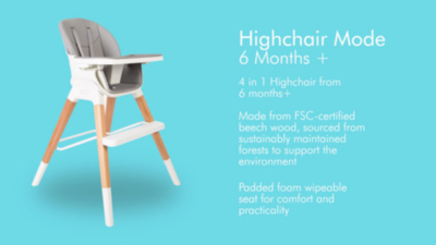 Red Kite Feed Me Combi 4 in 1 Highchair Baby at ASDA