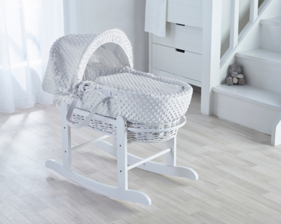 white wicker moses basket and stand