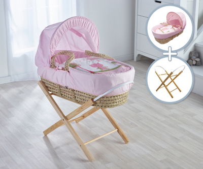 pink moses basket and stand