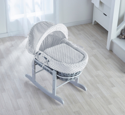 kinder valley white dimple on dove grey wicker moses basket