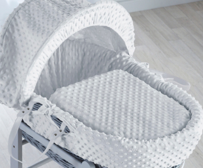 kinder valley white dimple on dove grey wicker moses basket