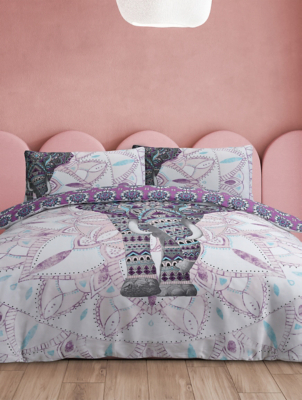 Sleepdown Elephant Mandala Duvet Set in Purple Home at ASDA