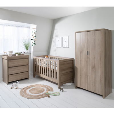 Tutti Bambini Modena 3 Piece Nursery Furniture Room Set Includes Cot Bed, Chest Changer And Wardrobe- Oak