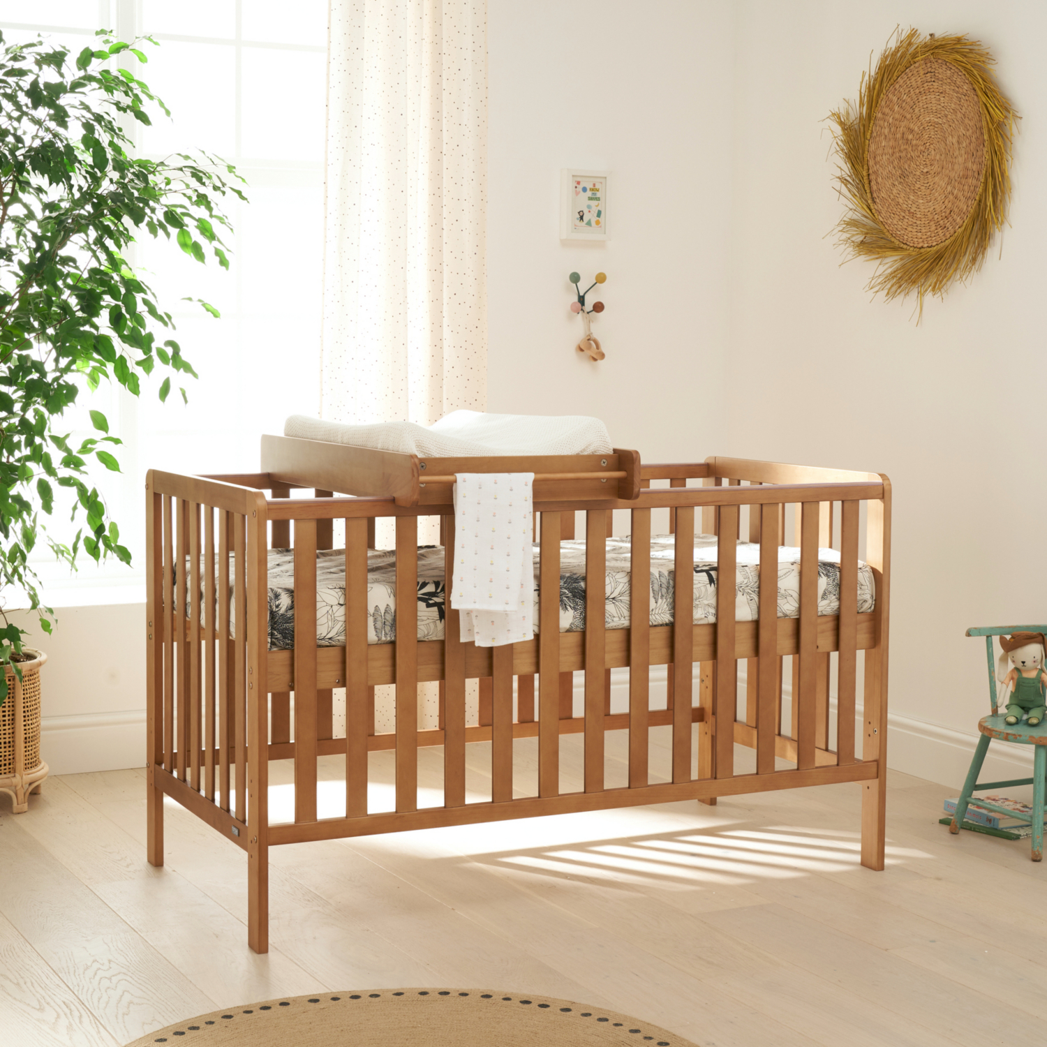 Tutti Bambini Malmo Cot Bed, Cot Top Changer And Mattress Bundle - Oak - Image 2