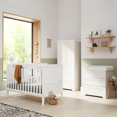 Tutti Bambini Rio 3 Piece Nursery Furniture Set with Cot Bed, Cot Top Changer, Dresser and Wardrobe - White