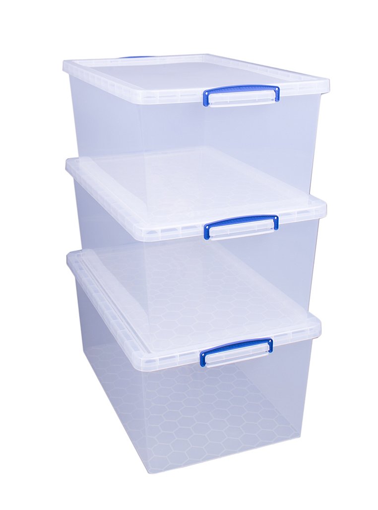 62L & 110L Large Plastic Stackable Storage Box Containers & Lids Home  Office