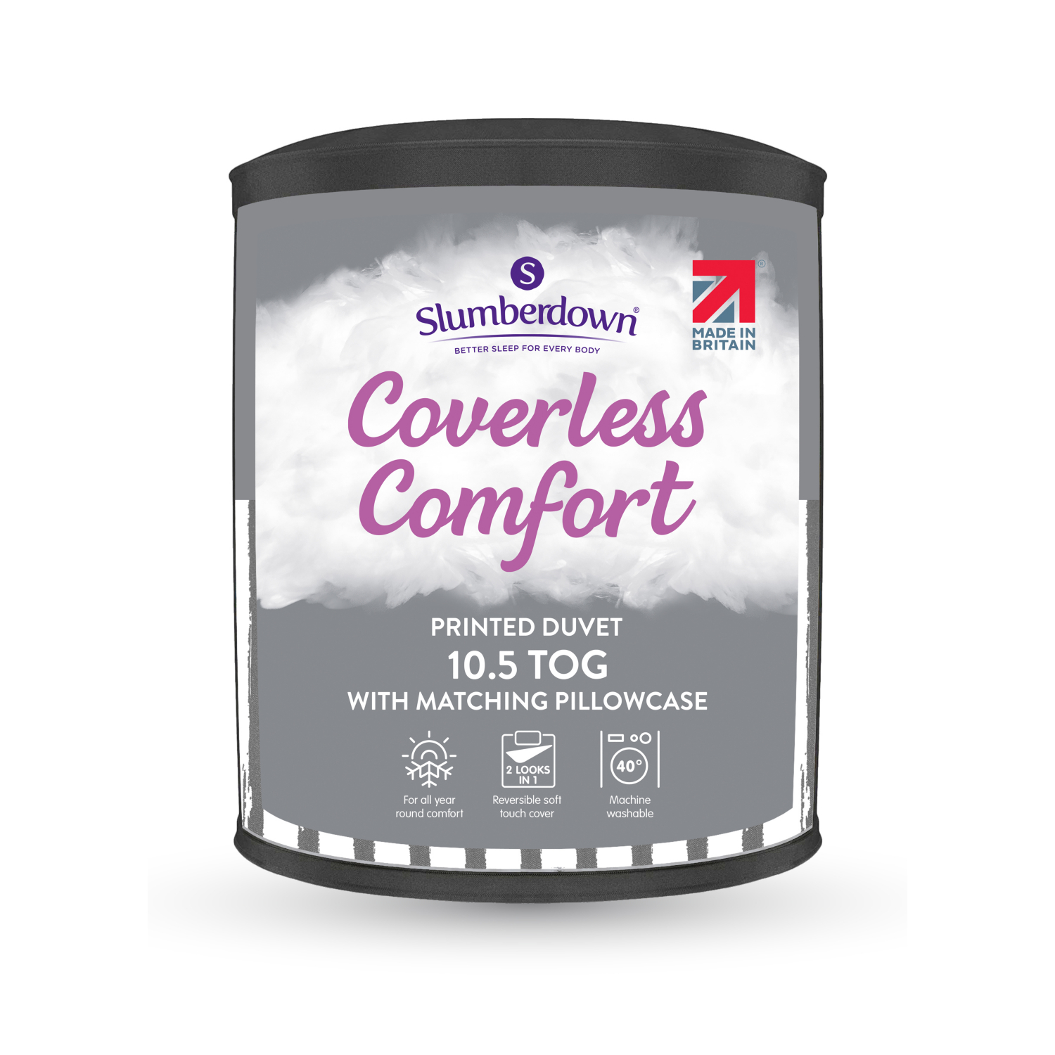 Slumberdown Coverless Comfort Printed Stripe Grey & White 10.5 Tog Duvet With Matching Pillowcase - Image 13