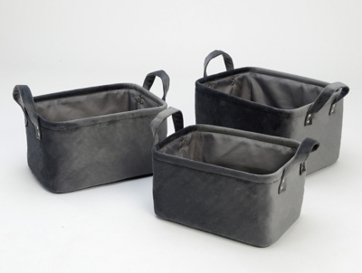 Dark Grey Velvet Storage Baskets Set of 3 Home at ASDA